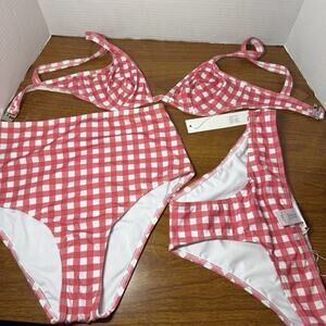 EPHEMERA resort Gingham bra underwire bikini Top swimsuit 4 & 2 Bottoms Sz 6